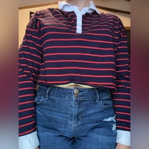 Faded Rose Collard Striped Crop Top